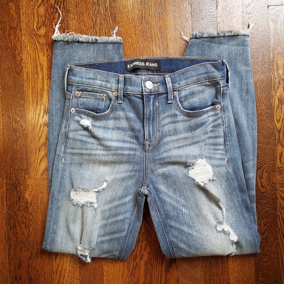Express Denim - Express Distressed Midrise Straight Jeans